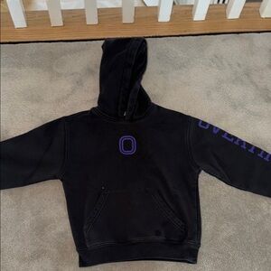 Overtime Black Hoodie with Purple Lettering youth small